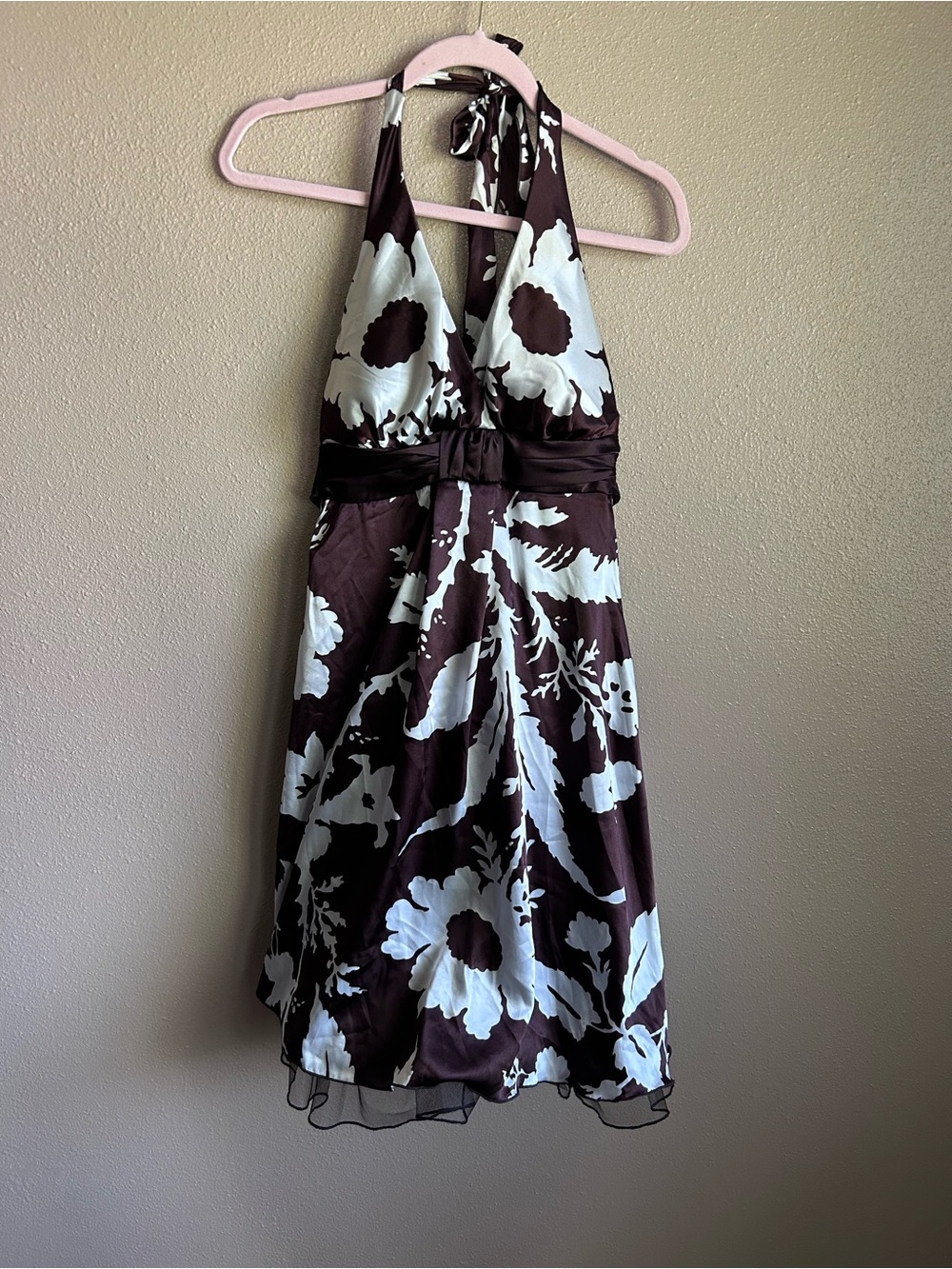 Vintage Floral Halter Dress in Brown and White size small